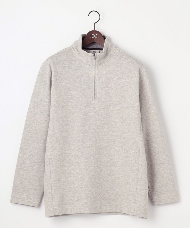 JOSEPH ABBOUD 【キングサイズ・快適な着心地・イージーケア】カノコダブルフェイス ハイネック ZIP プルオーバー ライトグレー系