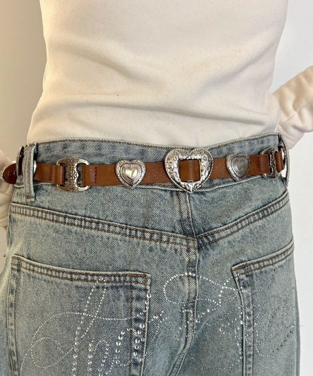 WEGO Lハートコンチョデザインベルト ブラウン