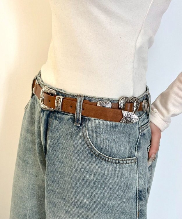 WEGO Lハートコンチョデザインベルト ブラウン