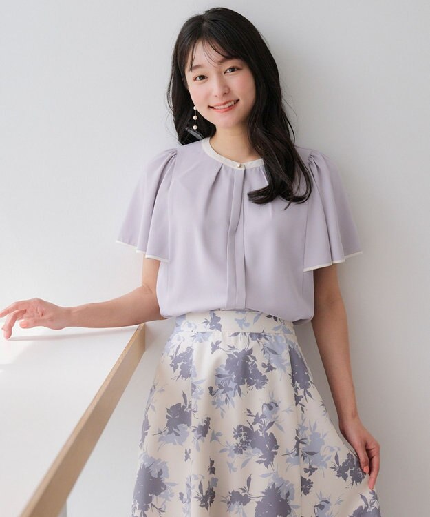 ANY SIS L 【洗える】2WAYバイカラーフレア ブラウス ラベンダー