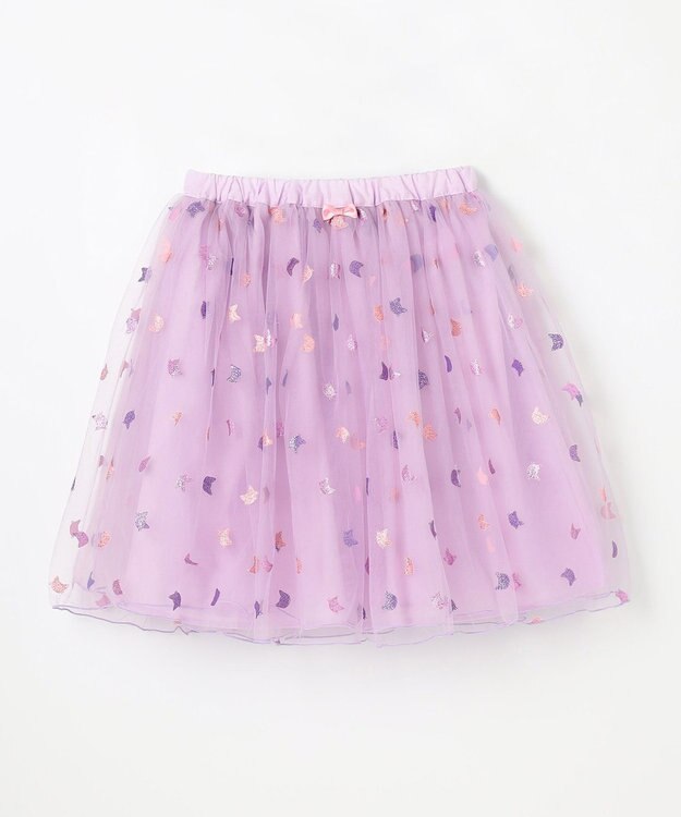 ANY KIDS ラメチュールフレアスカート ラベンダー×ネコ