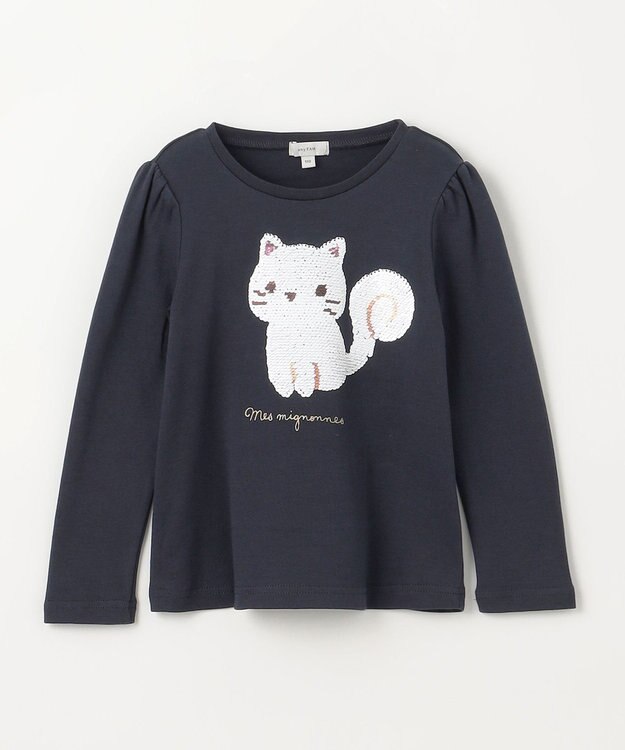 ANY KIDS ミラクルスパンコール長袖Tシャツ ネイビー（ネコ×リス）