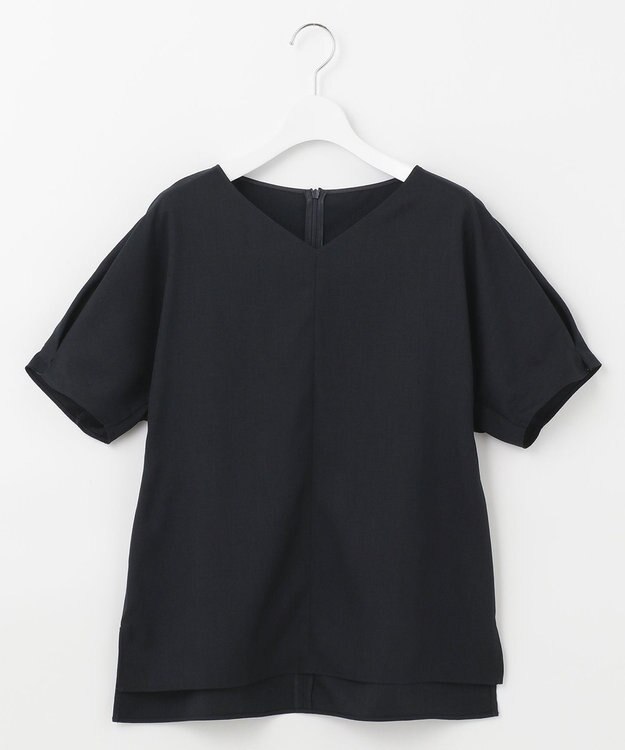 自由区 【接触冷感・速乾・UVカット・撥水・防シワ】リネンライクツイル プルオーバーブラウス ネイビー系