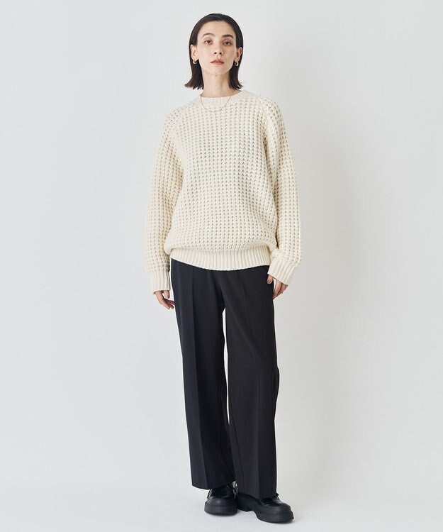 UNFILO MENS 【男女兼用】ウールポップコーン クルーネック ニット ホワイト