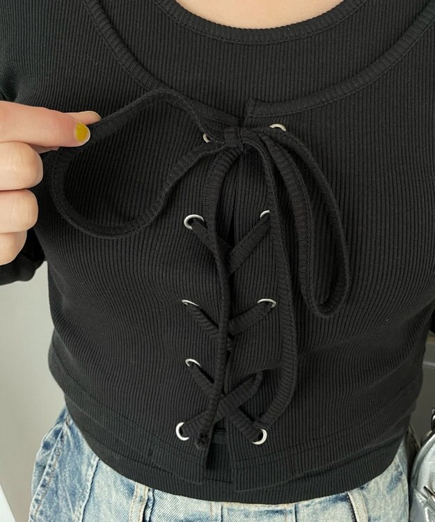 WEGO ヴィンテージライクレースアップトップス ブラック