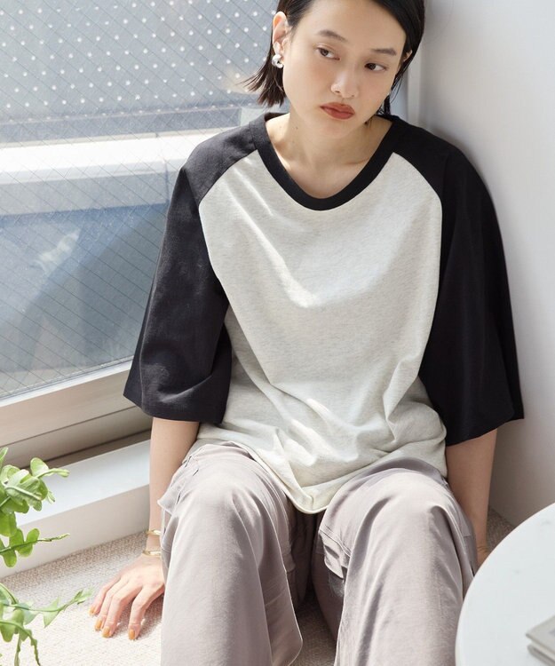 AMERICAN HOLIC ラグラン配色7分袖プルオーバー Oatmeal