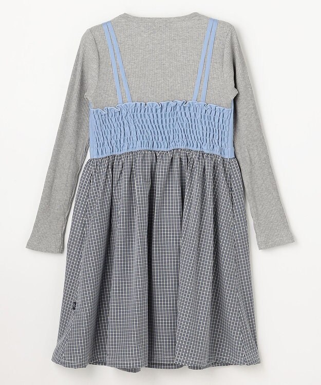 組曲 KIDS 【150-170㎝】チェックドッキング ワンピース サックスブルー