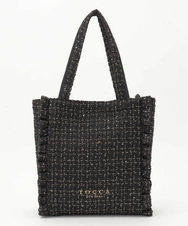 TOCCA 【ヨンア×大人百花×TOCCAコラボカラー有り】PRECIOUS WAVES BAG WITH POUCH ポーチ付きトートバッグ ブラックツイード