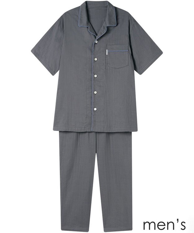 ワコール／睡眠科学 メンズ パジャマ 5分袖 半袖 9分丈 綿100%(天綿)(本体) 二重ガーゼ YGT145 睡眠科学／ワコール グレー