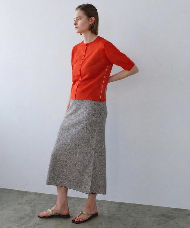 BEIGE， MOISE / シアーニット　5分袖カーディガン Red × Ecru