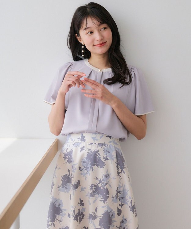 ANY SIS L 【洗える】2WAYバイカラーフレア ブラウス ラベンダー