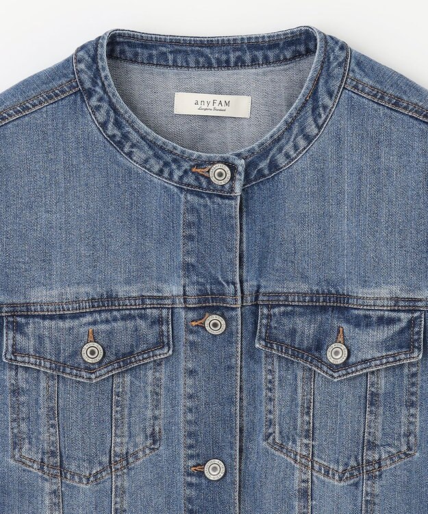 ANY 【洗濯機可能・ストレッチ】ノーカラー デニムジャケット フェードインディゴ