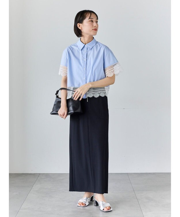 Te chichi レースヘムクロップトシャツ サックスブルー