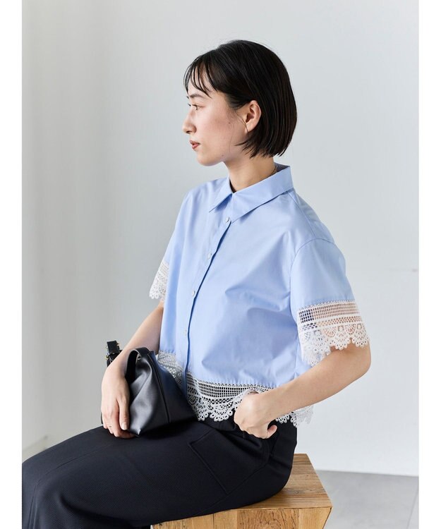 Te chichi レースヘムクロップトシャツ サックスブルー