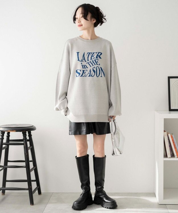 WEGO ウェーブロゴジャガードニットプルオーバー グレー