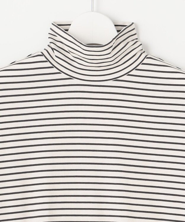 J.PRESS LADIES L タートルジャージー ボーダー カットソー グレー系1