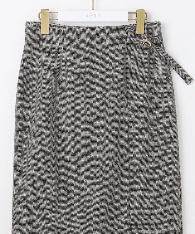 ANY SIS シアーコンビヘリンボーン スカート ブラック系