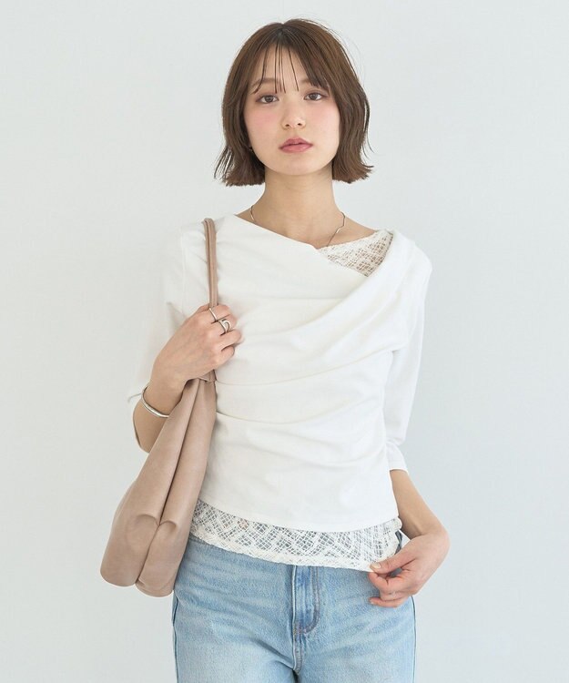 earth music&ecology レースレイヤードドレーププルオーバー Off White