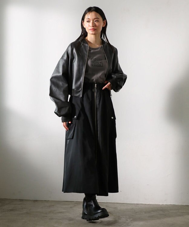 Green Parks ・ＥＬＥＮＣＡＲＥ　ＤＵＥ　合皮ＭＡ－１ブルゾン Black