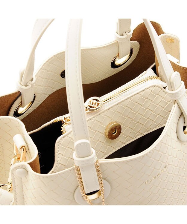 MioFIRANO カジュアルシックバスケットウィーブハンドバッグ 2WAY パスケース付き　FIRANO フィラノ IVORY