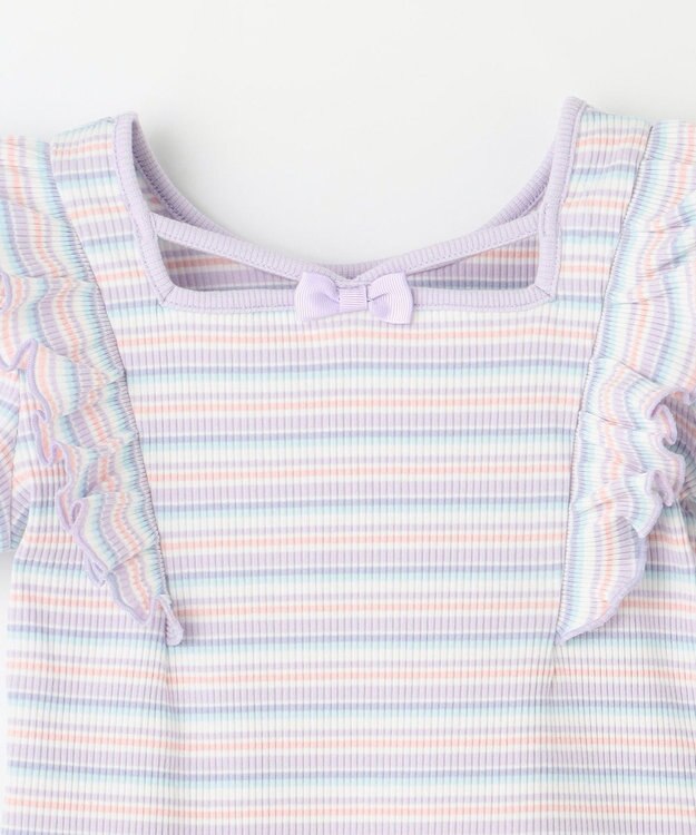 ANY KIDS オン・オフショルダー ボーダー Tシャツ ラベンダー系