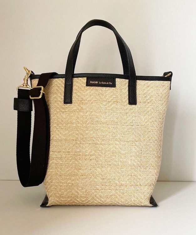 Hekhèr Le Style de Vie 【日本製 / 2WAY】ジュート×牛革 縦型トートバッグ ブラック
