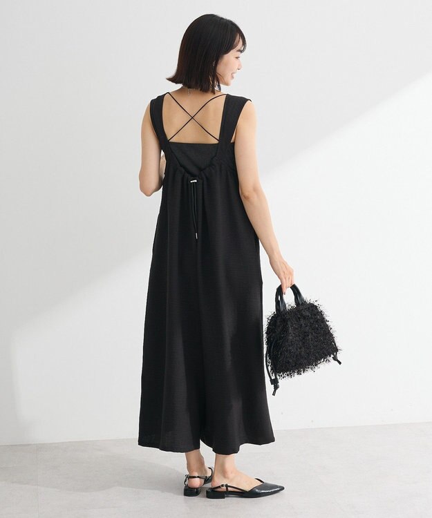 Green Parks 接触冷感麻調ゆったりサロペット Black