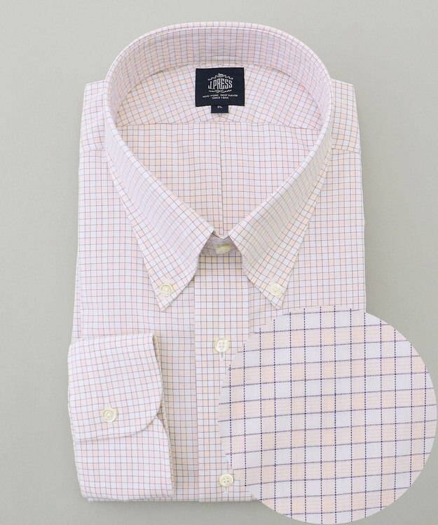 J.PRESS MEN 【KING SIZE】【PREMIUM PLEATS / 形態安定】スーピマコットンファンシーチェック ドレスシャツ / B.D. ピンク系3