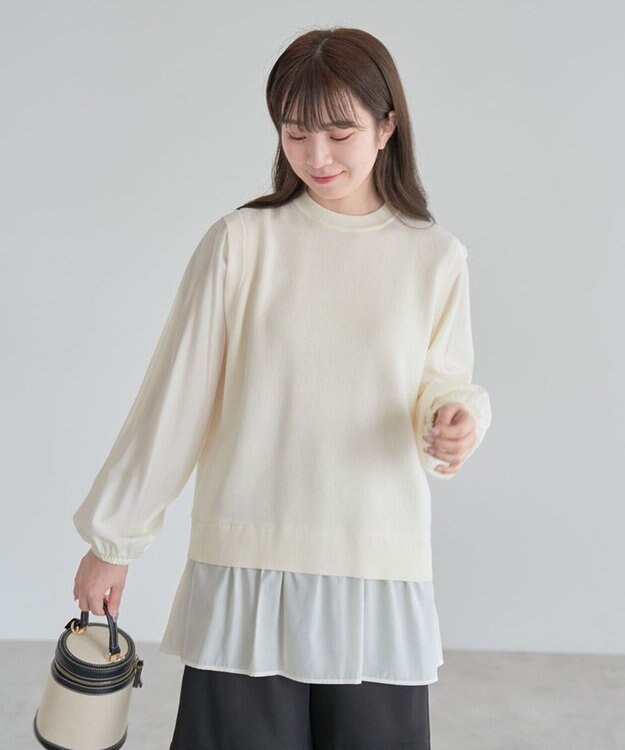 Green Parks 布帛ドッキングニットチュニック Ecru