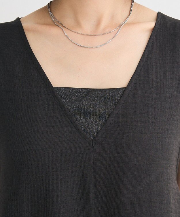 Green Parks 接触冷感麻調ゆったりサロペット Black