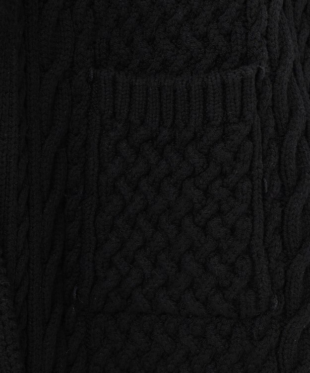 自由区 【洗える】アランパターンファーコンビ ニットガウン ブラック系