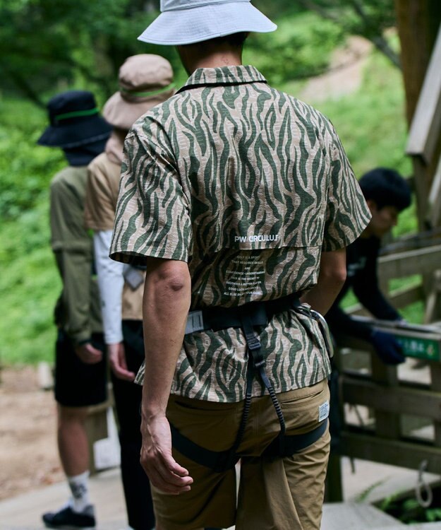 PW CIRCULUS 【MEN】ストライプカモフラ メッシュポケットシャツ ゴルフ カーキ系5