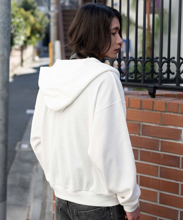 WEGO 【ユニセックス着用ITEM】ワッフルZIPパーカー オフホワイト