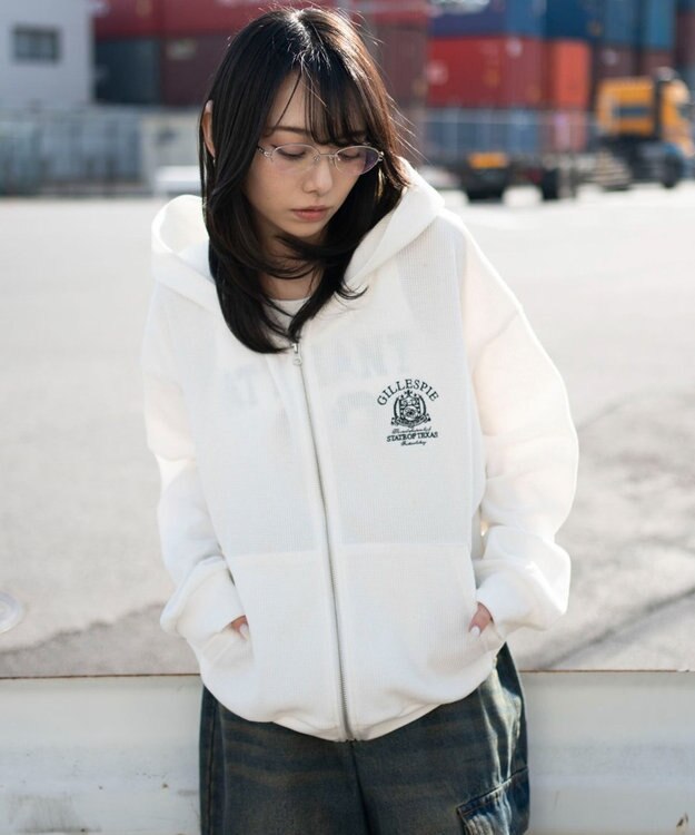 WEGO 【ユニセックス着用ITEM】ワッフルZIPパーカー オフホワイト