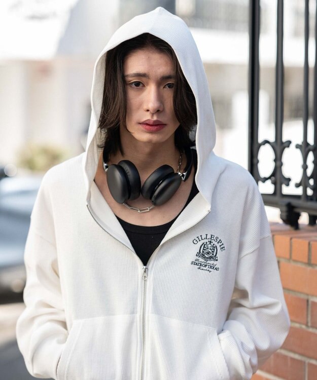 WEGO 【ユニセックス着用ITEM】ワッフルZIPパーカー オフホワイト