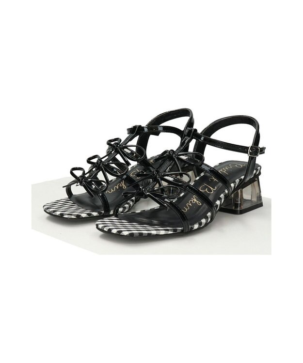 Bridget Birkin 【Bridget Birkin】ギンガムチェックリボンサンダル ブラックエナメル