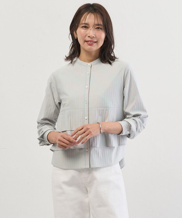 J.PRESS LADIES ストライプジャージー フリル カットソー ミントベース系