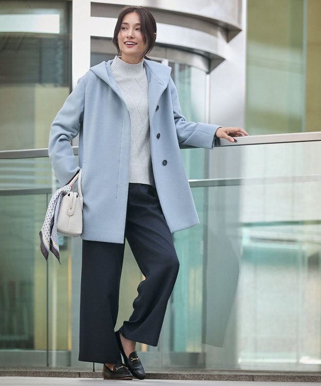 J.PRESS LADIES 【洗える】TUMUGITOピンヘッド ワイド パンツ ネイビー系