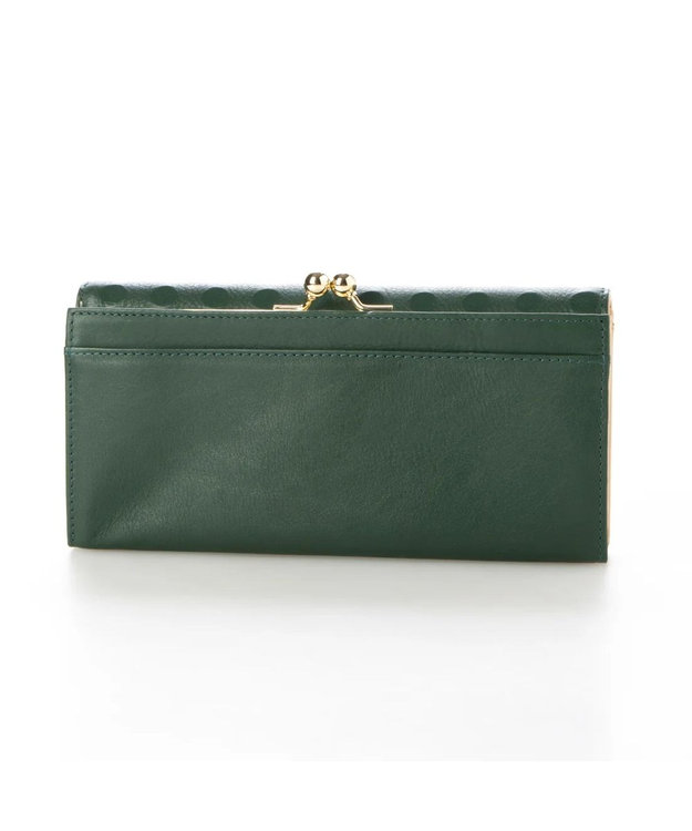 UNBILLION perche 牛革×ハラコ風ドットダブルかぶせ長財布 グリーン