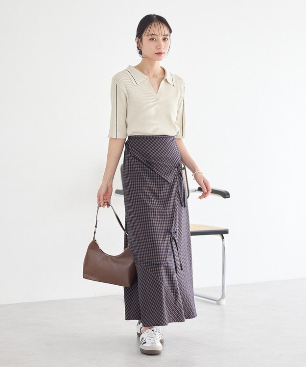 earth music&ecology ランダムキリカエラップスカート Check Navy