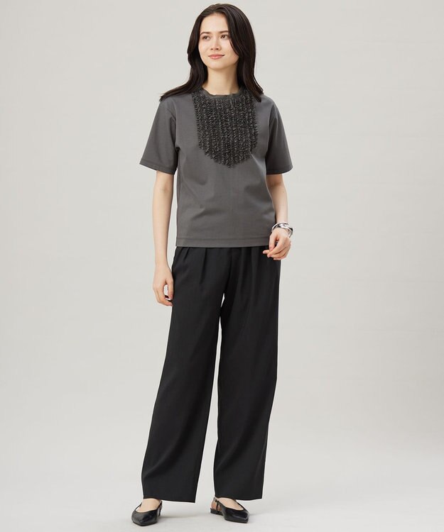 自由区 S 【セットアップ対応・洗える】LIPストレッチワイドストレート パンツ ブラック