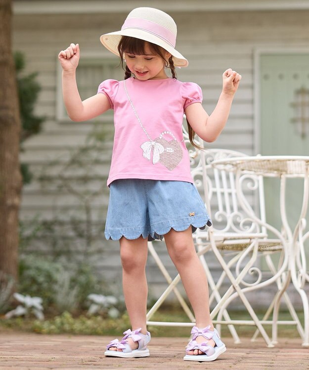 ANY KIDS 【WEB限定】7days プリント 半袖 Tシャツ ピンク×ポシェット