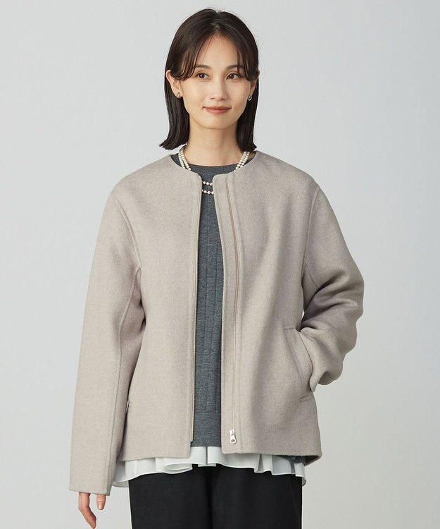 J.PRESS LADIES L ウールナイロンリバー ノーカラー コート ベージュ系