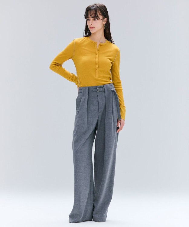 BEIGE， 【洗える・GISELe 10月号掲載】FORD / ウール配色メローヘンリーネックカットソー Mustard