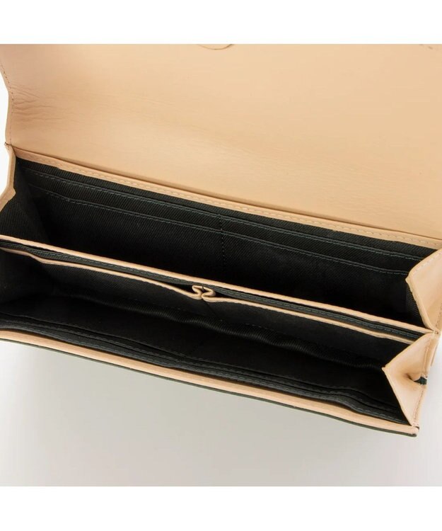 UNBILLION perche 牛革×ハラコ風ドットダブルかぶせ長財布 グリーン