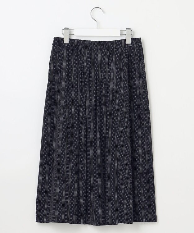 J.PRESS LADIES L 【洗える】ドットデシンプリント タック スカート ネイビー系