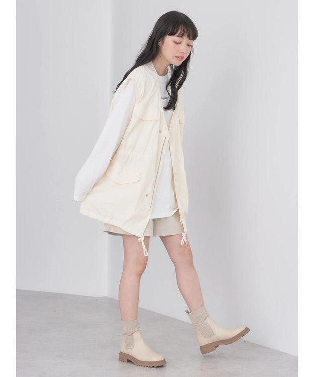 earth music&ecology ドロストコードジレ Ivory