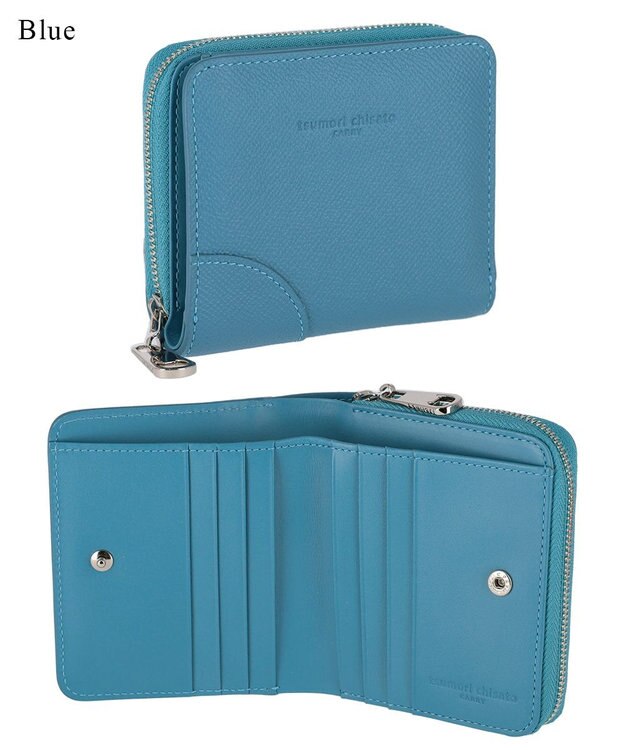 tsumori chisato CARRY ラックスtcネーム ラウンドファスナー 2つ折り財布 ブルー