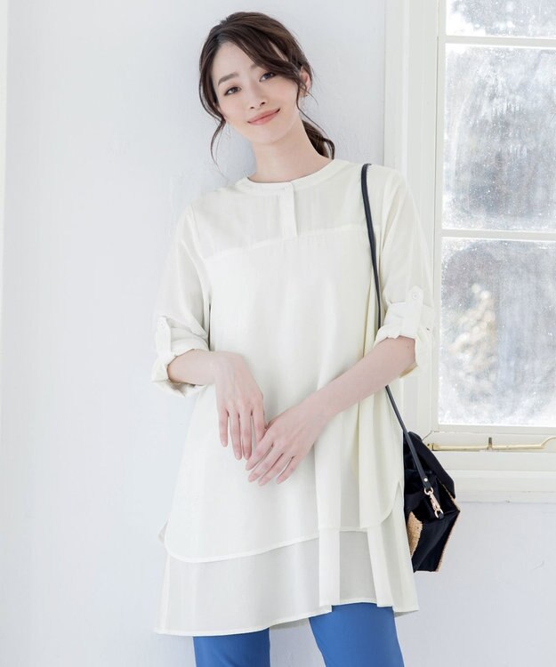 Tiaclasse 【洗える】レイヤードヘムシャツチュニック オフホワイト