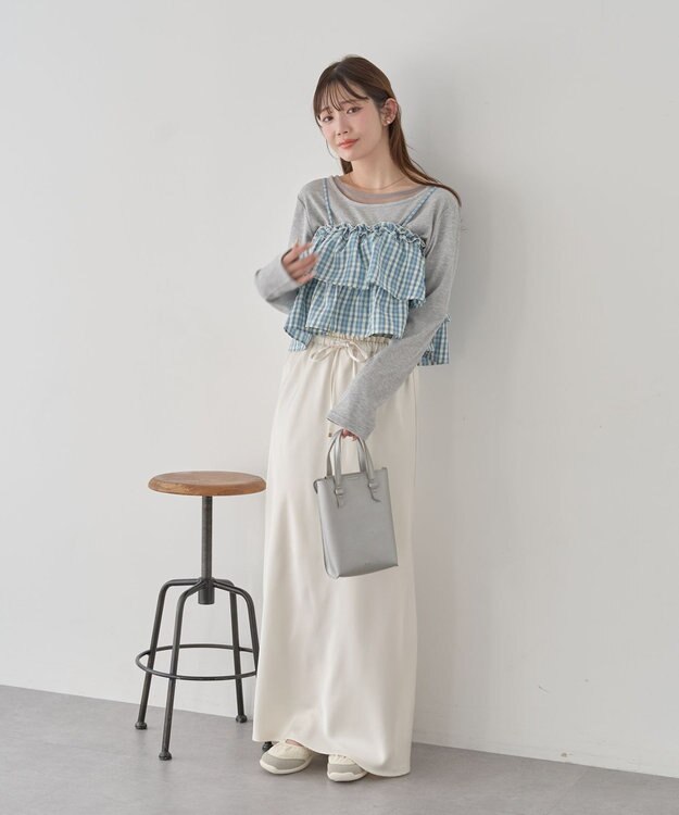 earth music&ecology 【予約】アソートチェックティアードビスチェ チェックサックス